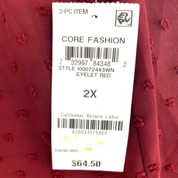 Style & Co V-Neck Swiss Dot Top Plus Size Women's Blouses Red Size 2X - Picture 10 of 13